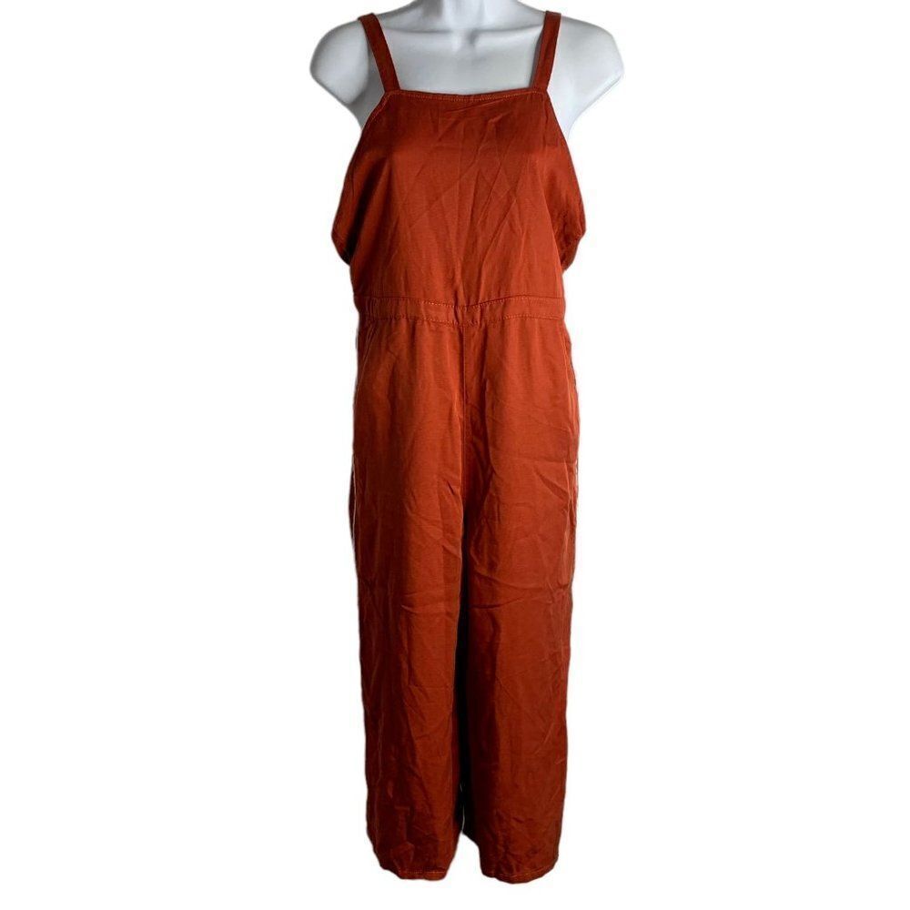Treasure & Bond Sleeveless Jumpsuit S Rust Orange Pockets Wide Leg Overalls